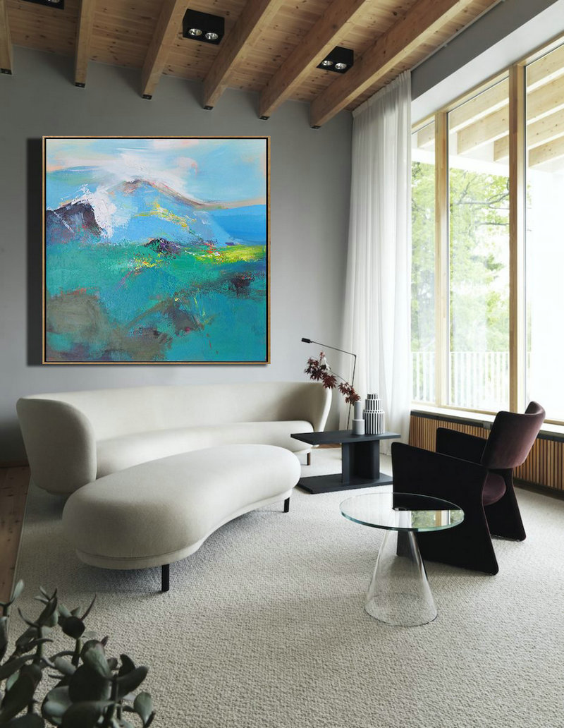 Large Abstract Art Handmade Oil Painting,Palette Knife Abstract Landscape Canvas Painting,Huge Wall Decor,Green.Blue,White,Yellow.etc